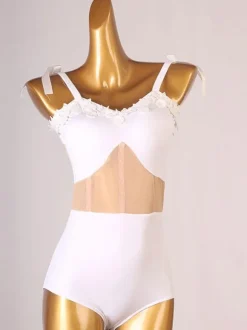 Latin Dance Costume White Women's Polyester Dress Backless Sexy Flowers Latin Dancer Dancing Costume