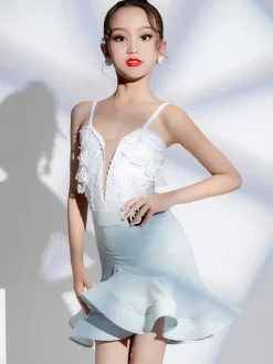 Latin Dance Costume White Girl's Polyester Top Skirt Latin Dancer Dancing Costume