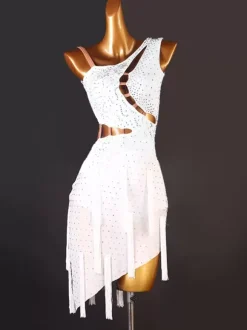 Latin Dance Costume White Women's Sequins Asymmetrical Sexy Lycra Spandex Dress Dancing Wear