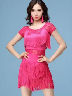 Latin Dance Costumes Dresses Lace Fringe Women Dancing Wears Outfits Carnival