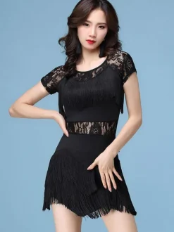 Latin Dance Costumes Dresses Lace Fringe Women Dancing Wears Outfits Carnival