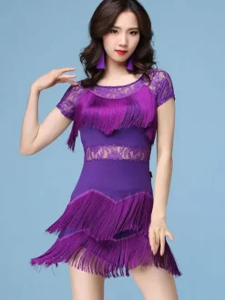 Latin Dance Costumes Dresses Lace Fringe Women Dancing Wears Outfits Carnival