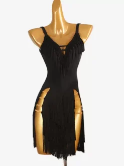 Latin Dance Dresses Black Women's Backless Sexy Lycra Spandex Dress Dancing Costume