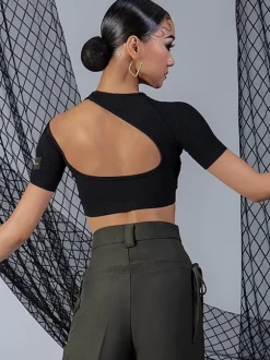 Latin Dance Dresses Black Women's Polyester Top Backless Sexy Latin Dancer Dancing Wear