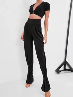 Latin Dance Dresses Black Girl's Sexy Polyester Pants Dancing Costume