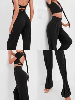Latin Dance Dresses Black Girl's Sexy Polyester Pants Dancing Costume