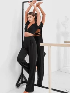 Latin Dance Dresses Black Girl's Sexy Polyester Pants Dancing Costume