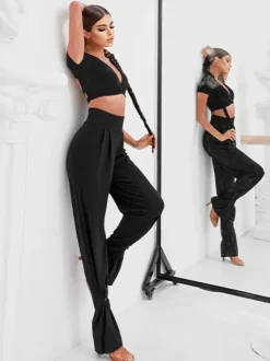 Latin Dance Dresses Black Girl's Sexy Polyester Pants Dancing Costume