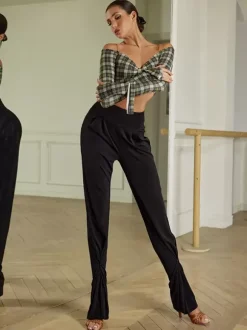 Latin Dance Dresses Black Girl's Sexy Polyester Pants Dancing Costume