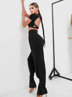 Latin Dance Dresses Black Girl's Sexy Polyester Pants Dancing Costume