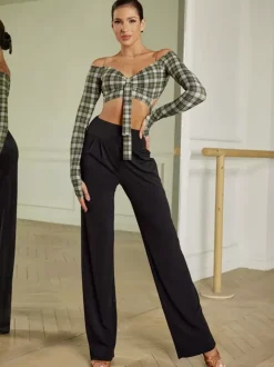Latin Dance Dresses Black Girl's Sexy Polyester Pants Dancing Costume