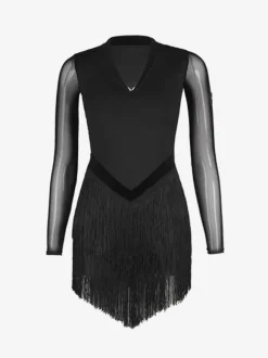 Latin Dance Dresses Black Women's Polyester Dress Backless Sexy Fringe Latin Dancer Dancing Costume