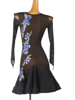 Latin Dance Dresses Black Women's Polyester Dress Floral Print Sexy Rhinestones Latin Dancer Dancing Wear