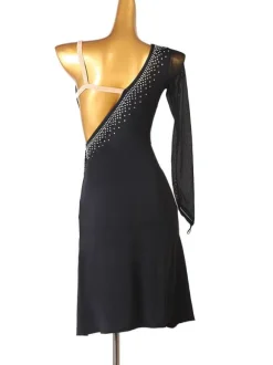 Latin Dance Dresses Black Women's Rhinestones Open Shoulder Bodycon Sexy Polyester Dress Dancing Wear