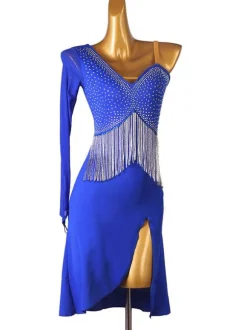 Latin Dance Dresses Black Women's Rhinestones Open Shoulder Bodycon Sexy Polyester Dress Dancing Wear