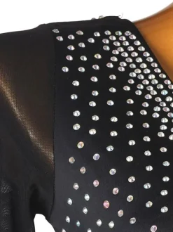Latin Dance Dresses Black Women's Rhinestones Open Shoulder Bodycon Sexy Polyester Dress Dancing Wear
