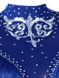 Latin Dance Dresses Blue Women's Polyester Dress Sexy Rhinestones Fringe Latin Dancer Dancing Costume