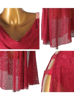 Latin Dance Dresses Burgundy Women's Rhinestones Open Shoulder Bodycon Sexy Polyester Dress Dancing Costume