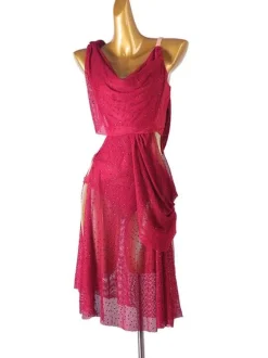 Latin Dance Dresses Burgundy Women's Rhinestones Open Shoulder Bodycon Sexy Polyester Dress Dancing Costume