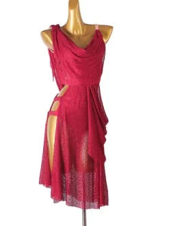 Latin Dance Dresses Burgundy Women's Rhinestones Open Shoulder Bodycon Sexy Polyester Dress Dancing Costume