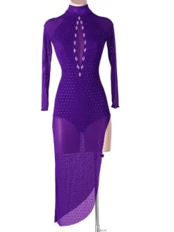 Latin Dance Dresses Dark Navy Women's Rhinestones Bodycon Sexy Polyester Dress Dancing Wear