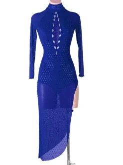 Latin Dance Dresses Dark Navy Women's Rhinestones Bodycon Sexy Polyester Dress Dancing Wear