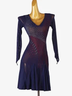 Latin Dance Dresses Dark Navy Women's Sexy Lycra Spandex Dress Dancing Costume