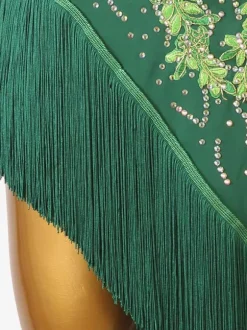 Latin Dance Dresses Dark Green Women's Rhinestones Fringe Backless Sexy Lycra Spandex Dress Dancing Costume