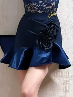 Latin Dance Dresses Dark Navy Girls Long Sleeves Shaping Polyester Latin Dance Costumes