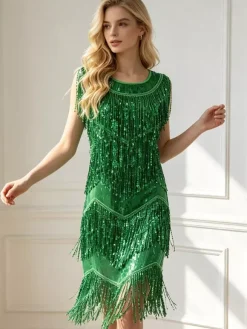 Latin Dance Dresses Gold Sequins Tassel Fringe Latin Dancer Dancing Costume