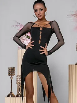 Latin Dance Dresses Light Sky Blue Women's Ruffles Asymmetrical Set Elegant Polyester Dress Dancing Wear
