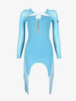 Latin Dance Dresses Light Sky Blue Women's Ruffles Asymmetrical Set Elegant Polyester Dress Dancing Wear