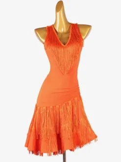 Latin Dance Dresses Orange Women's Lycra Spandex Dress Fringe Latin Dancer Dancing Costume