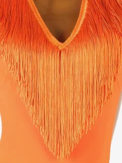Latin Dance Dresses Orange Women's Lycra Spandex Dress Fringe Latin Dancer Dancing Costume