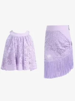 Latin Dance Dresses Purple Girl's Set Polyester Top Skirt Dancing Wear