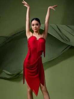 Latin Dance Dresses Red Women's Dress Sexy Polyester Dress Dancing Wear