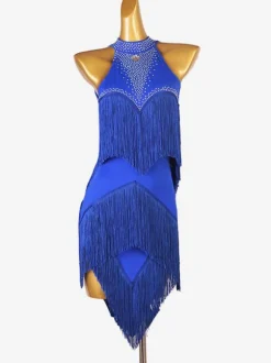 Latin Dance Dresses Royal Blue Women's Set Lycra Spandex Dress Dancing Wear
