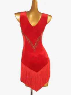 Latin Dance Dresses Ture Red Women's Set Lycra Spandex Dress Dancing Costume
