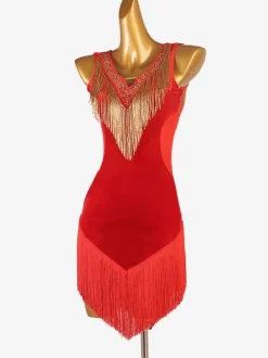 Latin Dance Dresses Ture Red Women's Set Lycra Spandex Dress Dancing Costume
