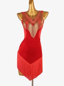 Latin Dance Dresses Ture Red Women's Set Lycra Spandex Dress Dancing Costume