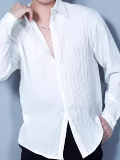 Latin Dance Dresses White Men's Elegant Lycra Spandex Top Dancing Costume