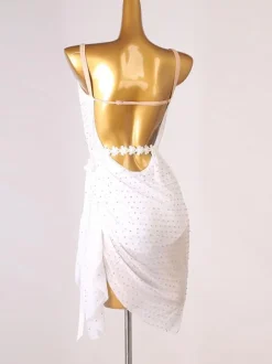 Latin Dance Dresses White Women's Rhinestones Backless Bodycon Sexy Polyester Dress Dancing Wear