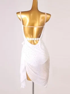 Latin Dance Dresses White Women's Rhinestones Backless Bodycon Sexy Polyester Dress Dancing Wear