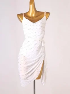 Latin Dance Dresses White Women's Rhinestones Backless Bodycon Sexy Polyester Dress Dancing Wear