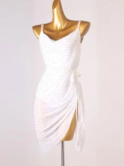 Latin Dance Dresses White Women's Rhinestones Backless Bodycon Sexy Polyester Dress Dancing Wear