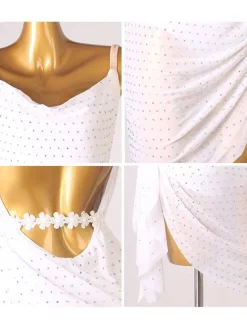 Latin Dance Dresses White Women's Rhinestones Backless Bodycon Sexy Polyester Dress Dancing Wear