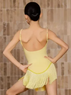 Latin Dance Dresses Yellow Girl's Adult Tassel Shapping Latin Dance Costumes