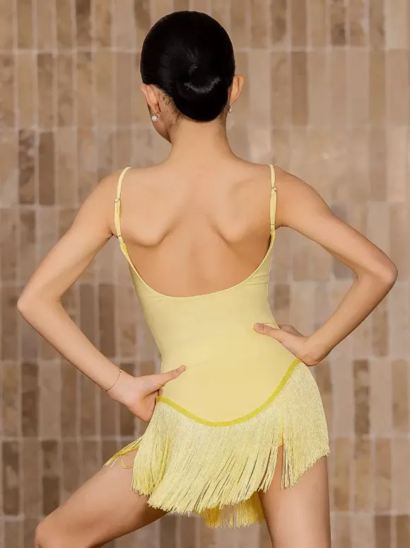 Latin Dance Dresses Yellow Girl's Adult Tassel Shapping Latin Dance Costumes