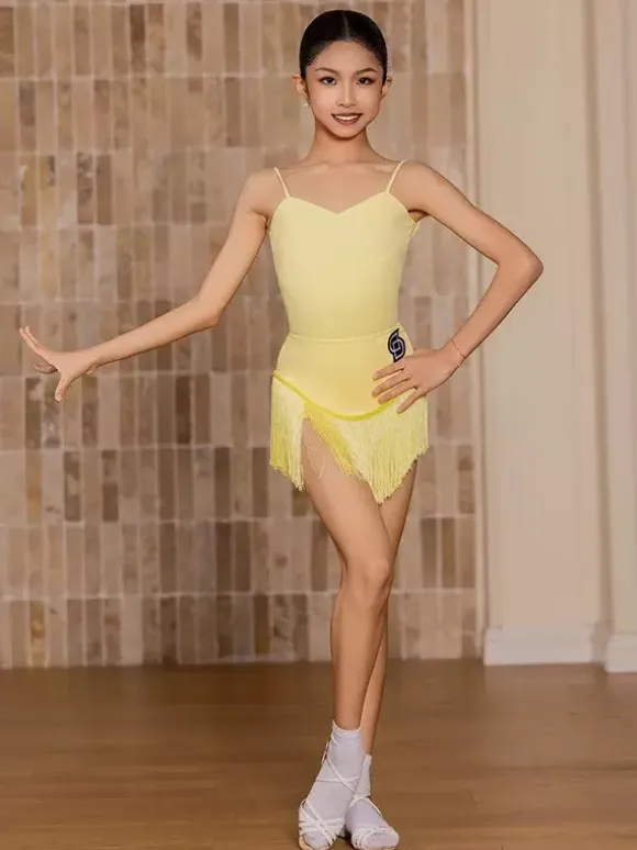 Latin Dance Dresses Yellow Girl's Adult Tassel Shapping Latin Dance Costumes