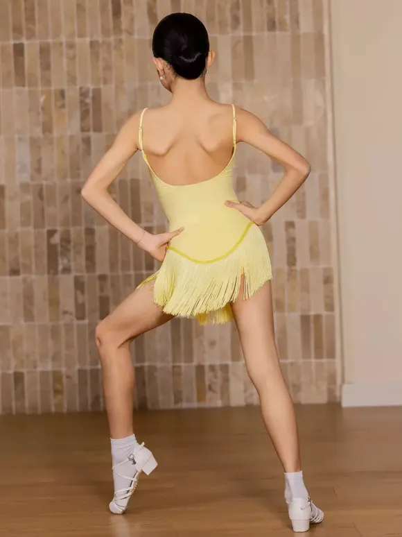 Latin Dance Dresses Yellow Girl's Adult Tassel Shapping Latin Dance Costumes